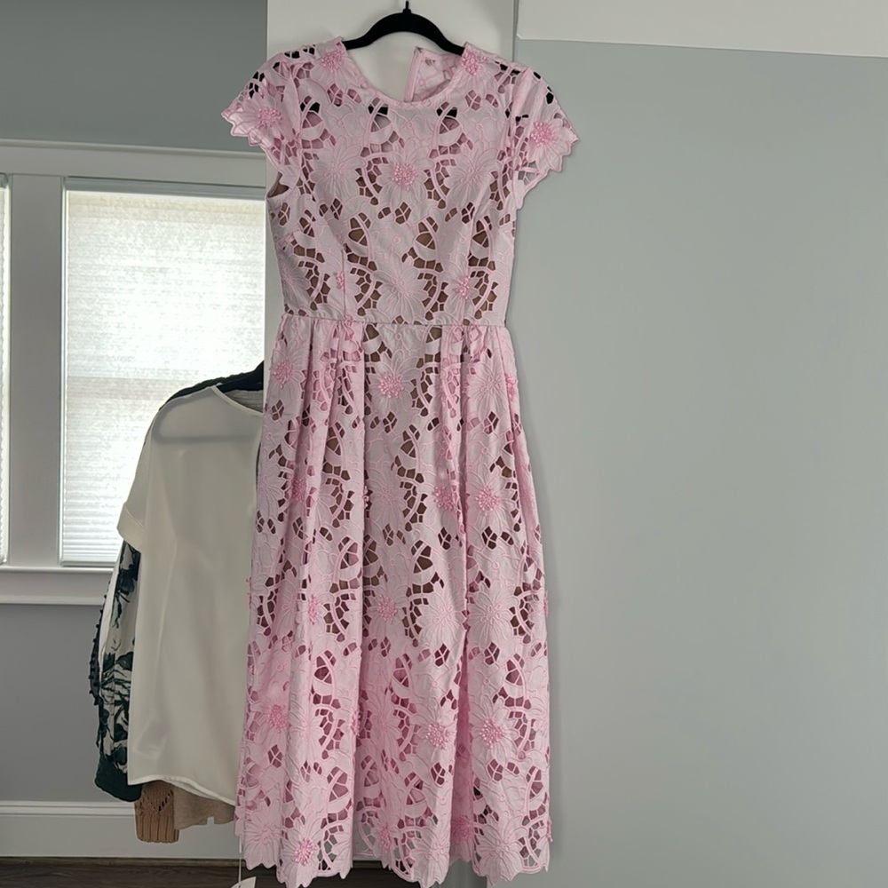 Self portrait pink cotton guipure midi dress in light pink